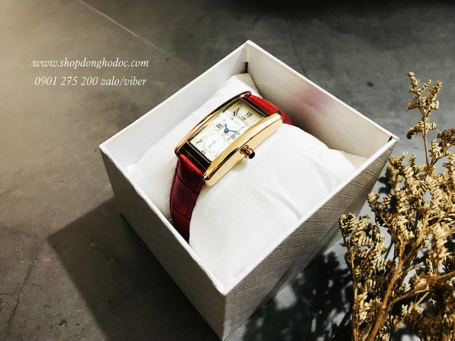Đồng hồ nữ dây da mặt chữ nhật viền vàng đỏ sang chảnh Rebirth ĐHĐ21402