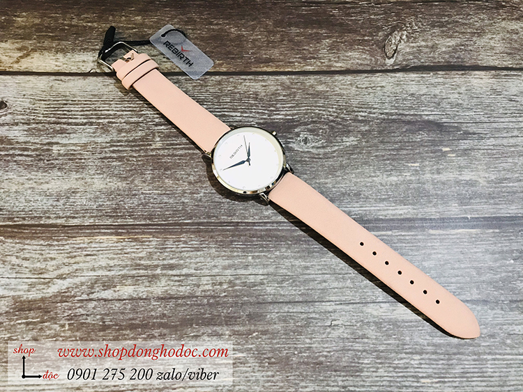 Đồng hồ nữ dây da mặt tròn hồng pastel nhẹ nhàng Rebirth ĐHĐ21504