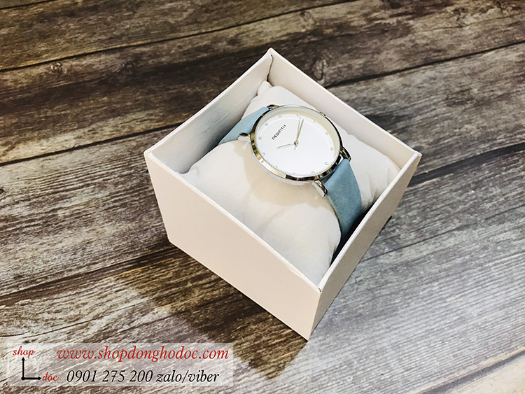 Đồng hồ nữ dây da mặt tròn xanh pastel thời trang Rebirth ĐHĐ21602