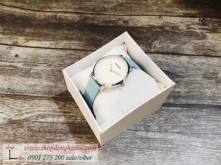 Đồng hồ nữ dây da mặt tròn xanh pastel thời trang Rebirth ĐHĐ21602