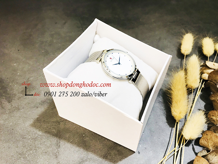 Đồng hồ nữ Reward dây kim loại lưới mặt tròn bạc hiện đại ĐHĐ17301