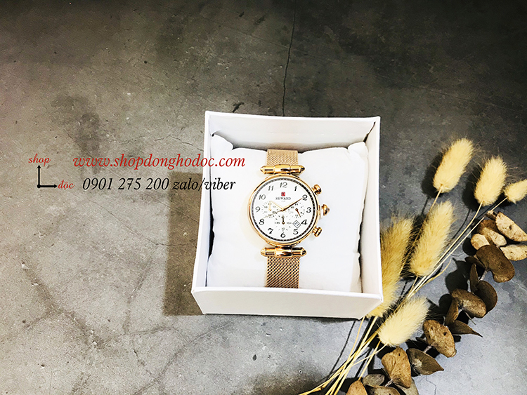 Đồng hồ nữ Reward dây kim loại lưới mặt tròn 6 kim vàng hồng hiện đại ĐHĐ17601