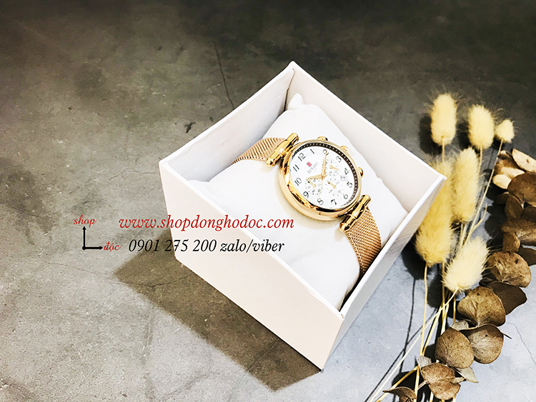 Đồng hồ nữ Reward dây kim loại lưới mặt tròn 6 kim vàng hồng hiện đại ĐHĐ17601