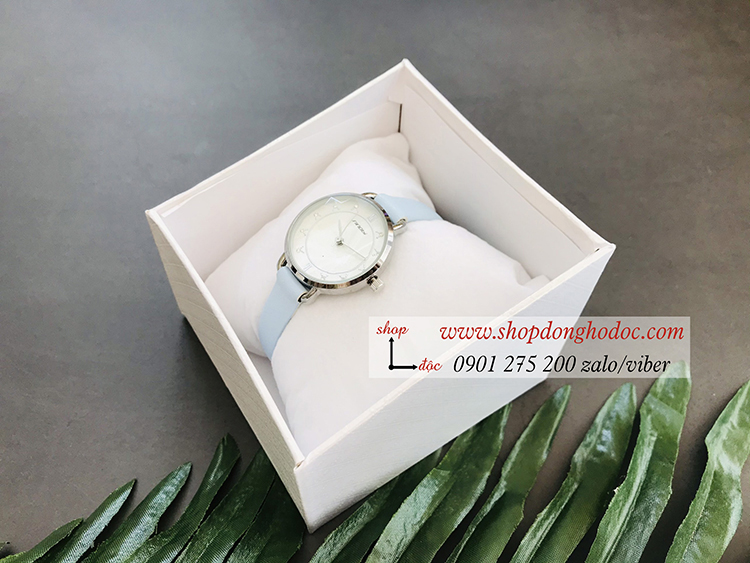 Đồng hồ Sk nữ dây da mặt tròn xanh pastel dịu mát ĐHĐ19302