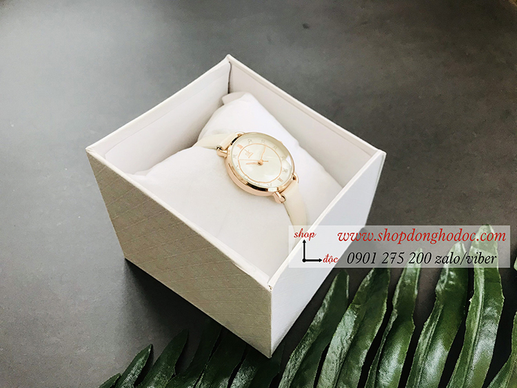 Đồng hồ Sk nữ dây da mặt tròn trắng sang chảnh ĐHĐ19303
