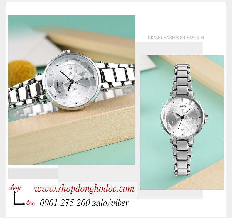 Đồng hồ nữ size nhỏ Skmei dây kim loại mặt tròn bạc thời thượng ĐHĐ26201