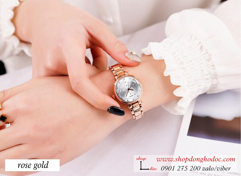 Đồng hồ nữ size nhỏ Skmei dây kim loại mặt tròn vàng sang chảnh ĐHĐ26202