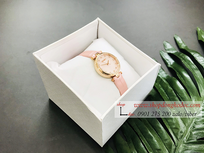 Đồng hồ nữ Skmei dây da mặt tròn size nhỏ hồng pastel ngọt ngào ĐHĐ36703