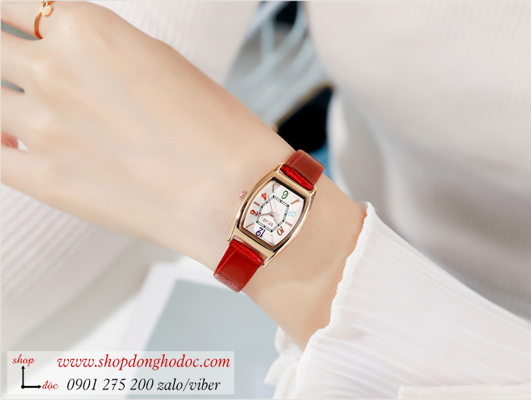Đồng hồ nữ Skmei dây da mặt chữ nhật oval size nhỏ đỏ quyến rũ ĐHĐ37003