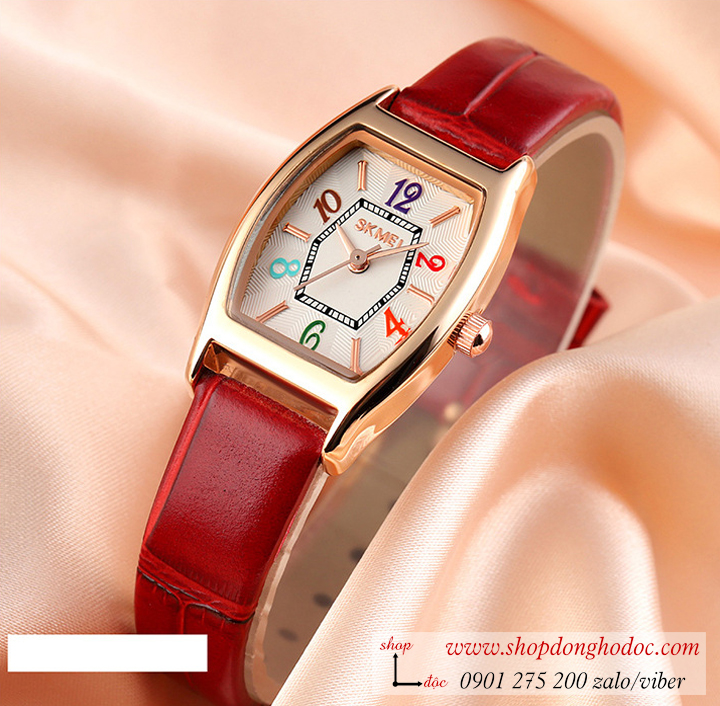 Đồng hồ nữ Skmei dây da mặt chữ nhật oval size nhỏ đỏ quyến rũ ĐHĐ37003