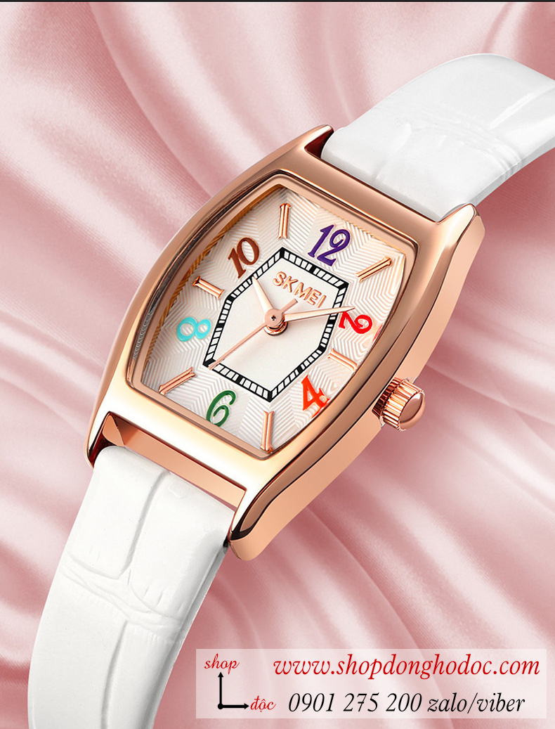 Đồng hồ nữ Skmei dây da mặt chữ nhật oval size nhỏ trắng sang chảnh ĐHĐ37001
